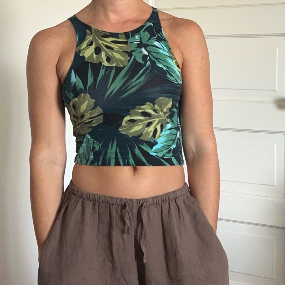 American Apparel Green Leaf Print Tank Top